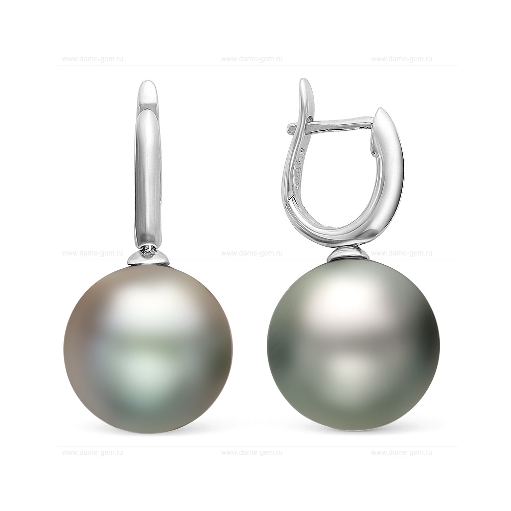 Серьги из золота с черными Таитянскими жемчужинами 12-12,5 мм. Артикул 10013