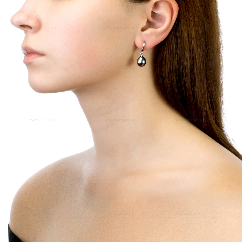 Серьги из серебра с Таитянскими жемчужинами 9,6-9,9 мм. Артикул 11110