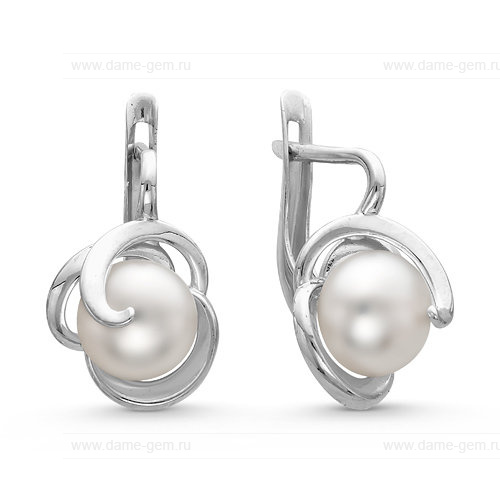 Серьги из серебра с белыми жемчужинами 7-7,5 мм. Артикул 10816