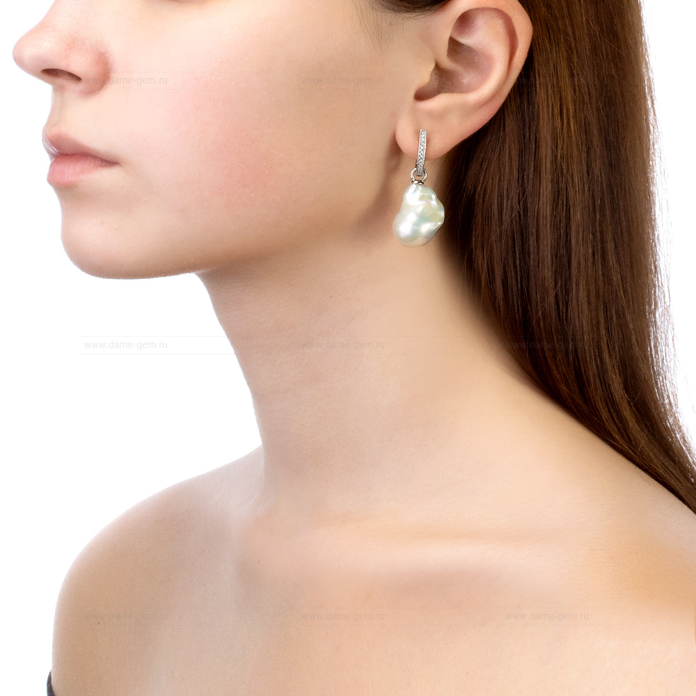 Серьги из серебра с белыми жемчужинами 16-20 мм. Артикул 10434