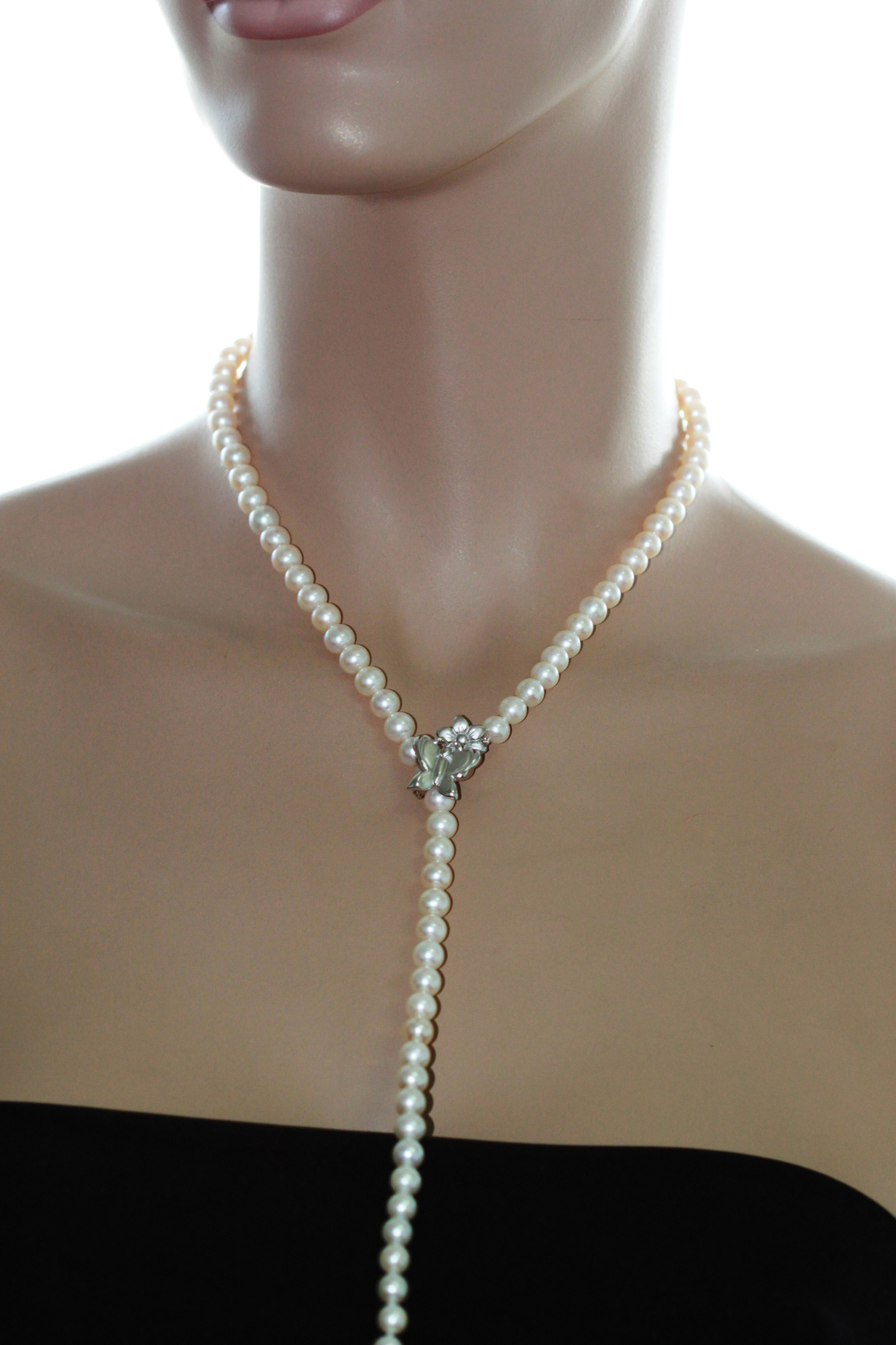 Ожерелье "Галстук" из белого речного жемчуга 6-6,5 мм. Качество жемчуга наивысшее ААА. Артикул 10045