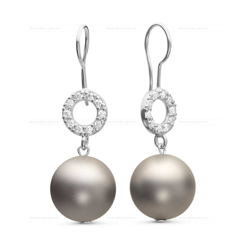 Серьги из серебра с серыми жемчужинами "Майорика" 12 мм. Артикул 11263