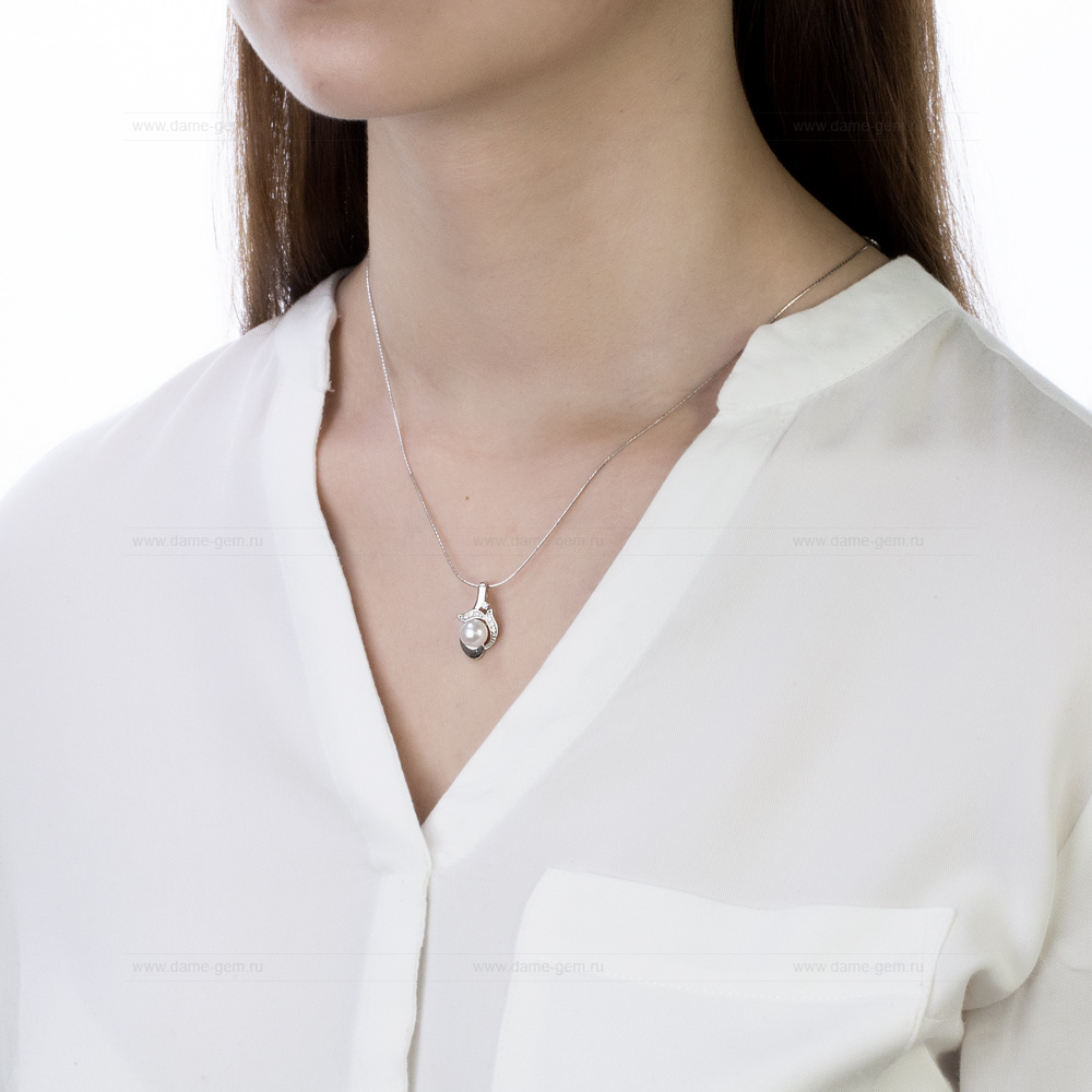 Кулон из серебра с белой речной жемчужиной 7-7,5 мм. Артикул 10936 Кулон из серебра с белой речной жемчужиной 7-7,5 мм. Артикул 10936