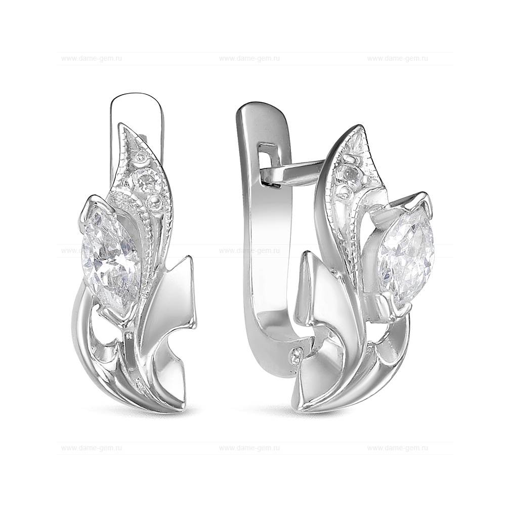Серьги из серебра 925 пробы, украшенные фианитами. Артикул 12535