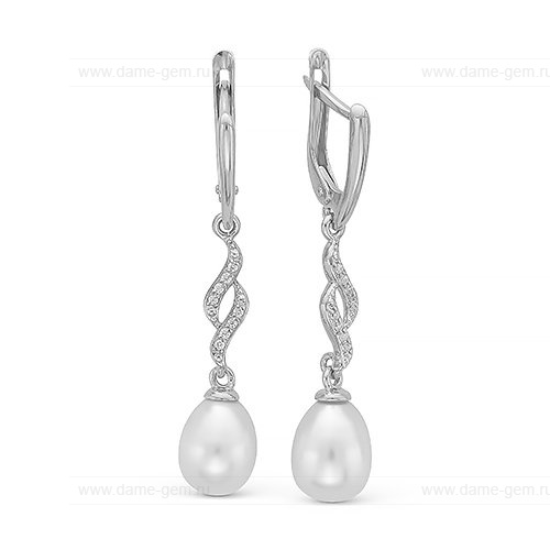 Серьги из серебра с белыми жемчужинами 7 мм. Артикул 12114 Серьги из серебра с белыми жемчужинами 7 мм. Артикул 12114