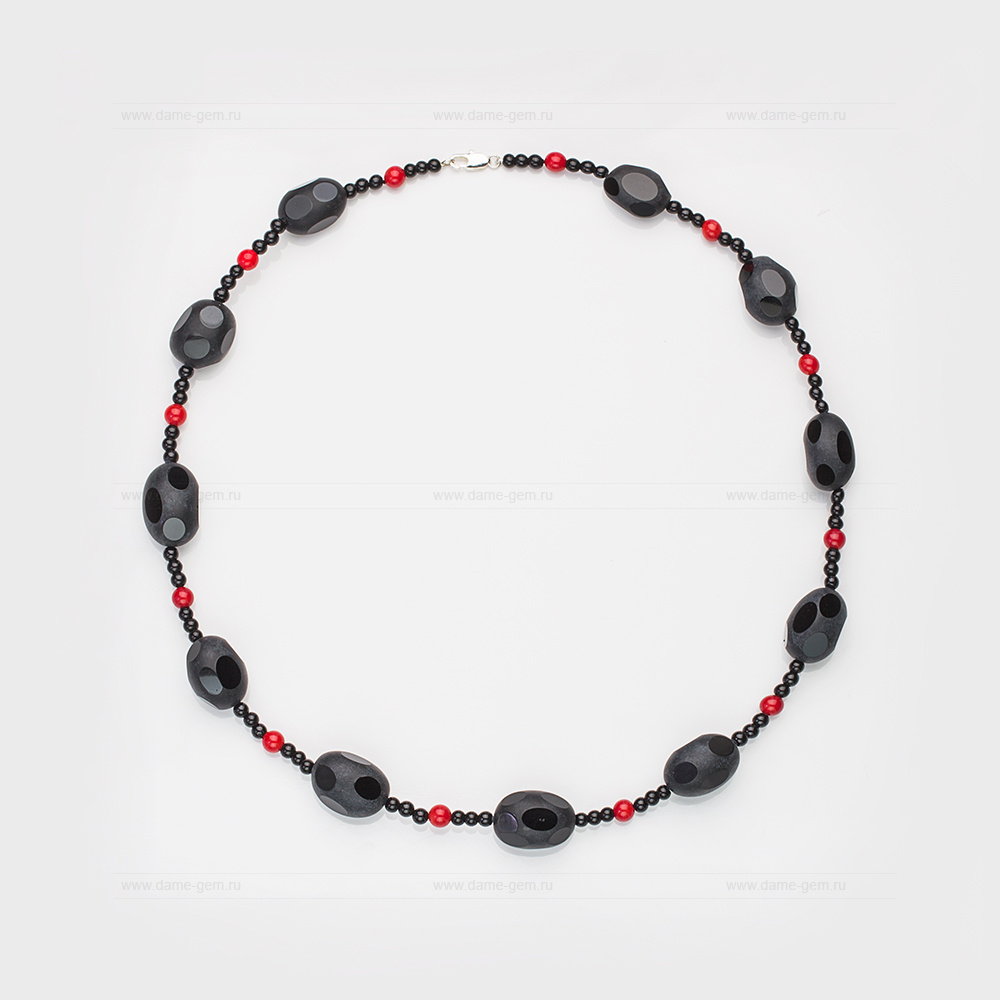 Ожерелье из черного агата и красной яшмы. Артикул 12495