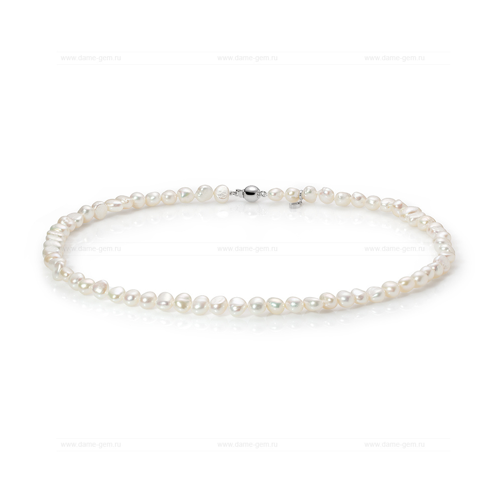 Ожерелье из белого барочного речного жемчуга 7-7,5 мм. Качество жемчуга наивысшее ААА. Артикул 8674