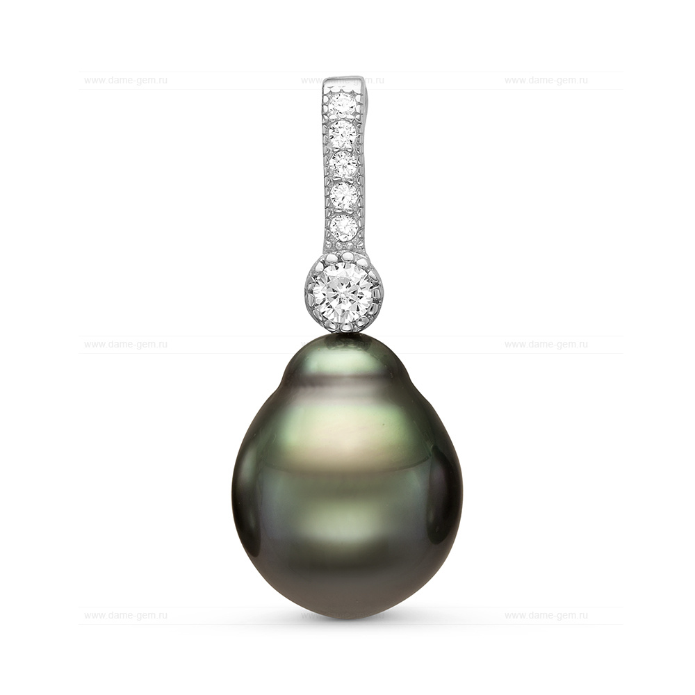 Кулон из серебра с черной Таитянской жемчужиной 10-10,5 мм. Артикул 11091