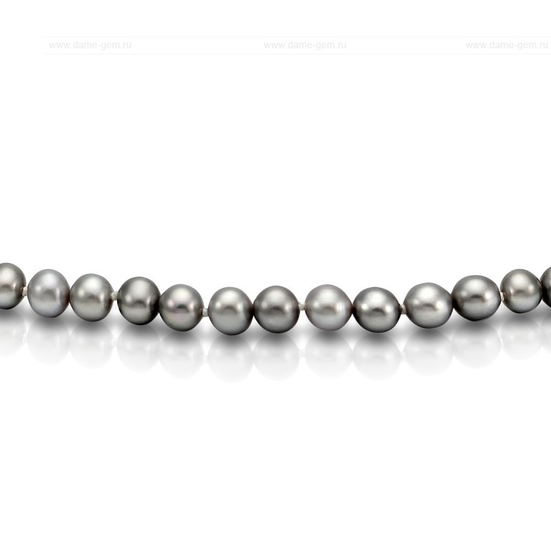 Ожерелье из серого круглого речного жемчуга 5,5-6 мм. Качество жемчуга наивысшее ААА. Артикул 9222