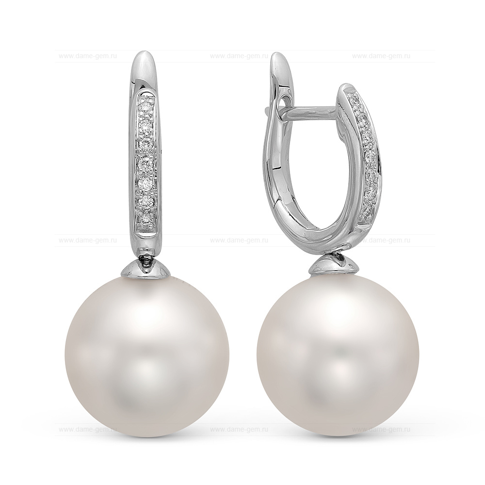 Серьги из серебра с японскими белыми жемчужинами 13-14 мм. Артикул 10739 Серьги из серебра с японскими белыми жемчужинами 13-14 мм. Артикул 10739