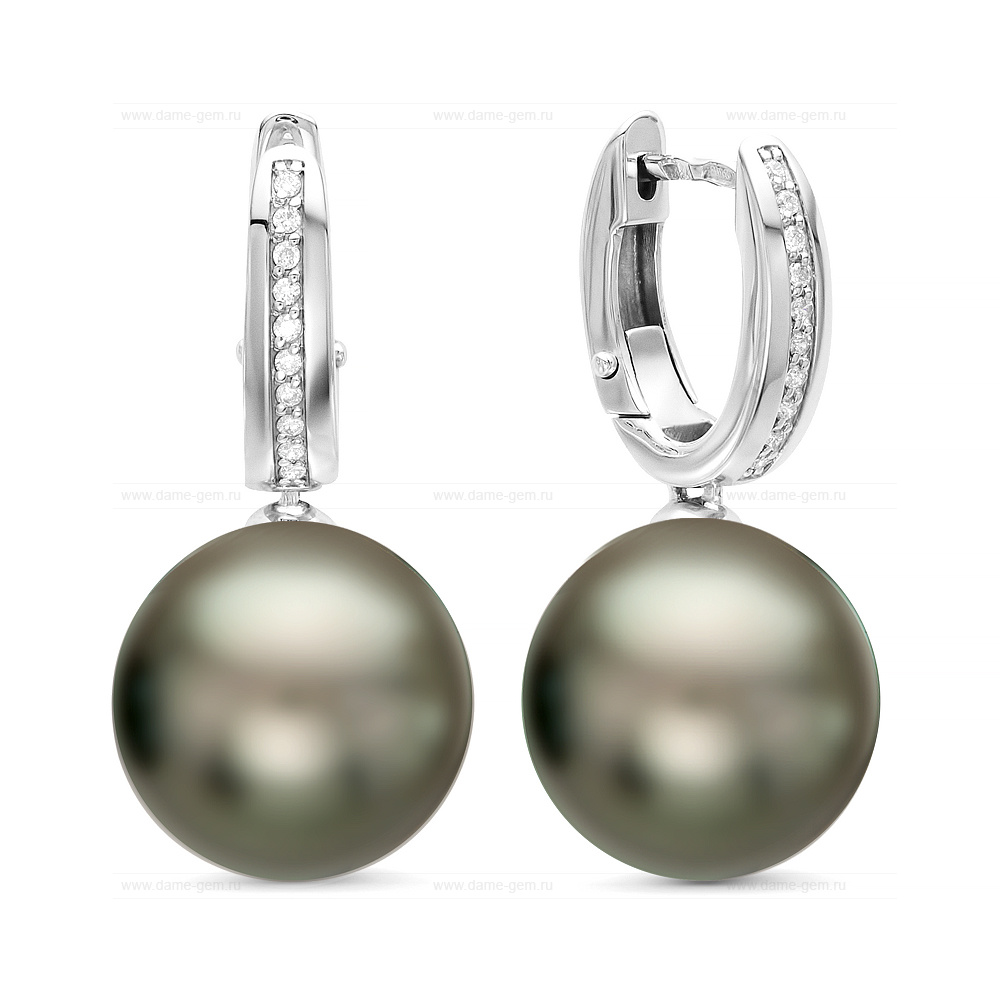 Серьги из золота с черными Таитянскими жемчужинами 12-12,5 мм. Артикул 11252