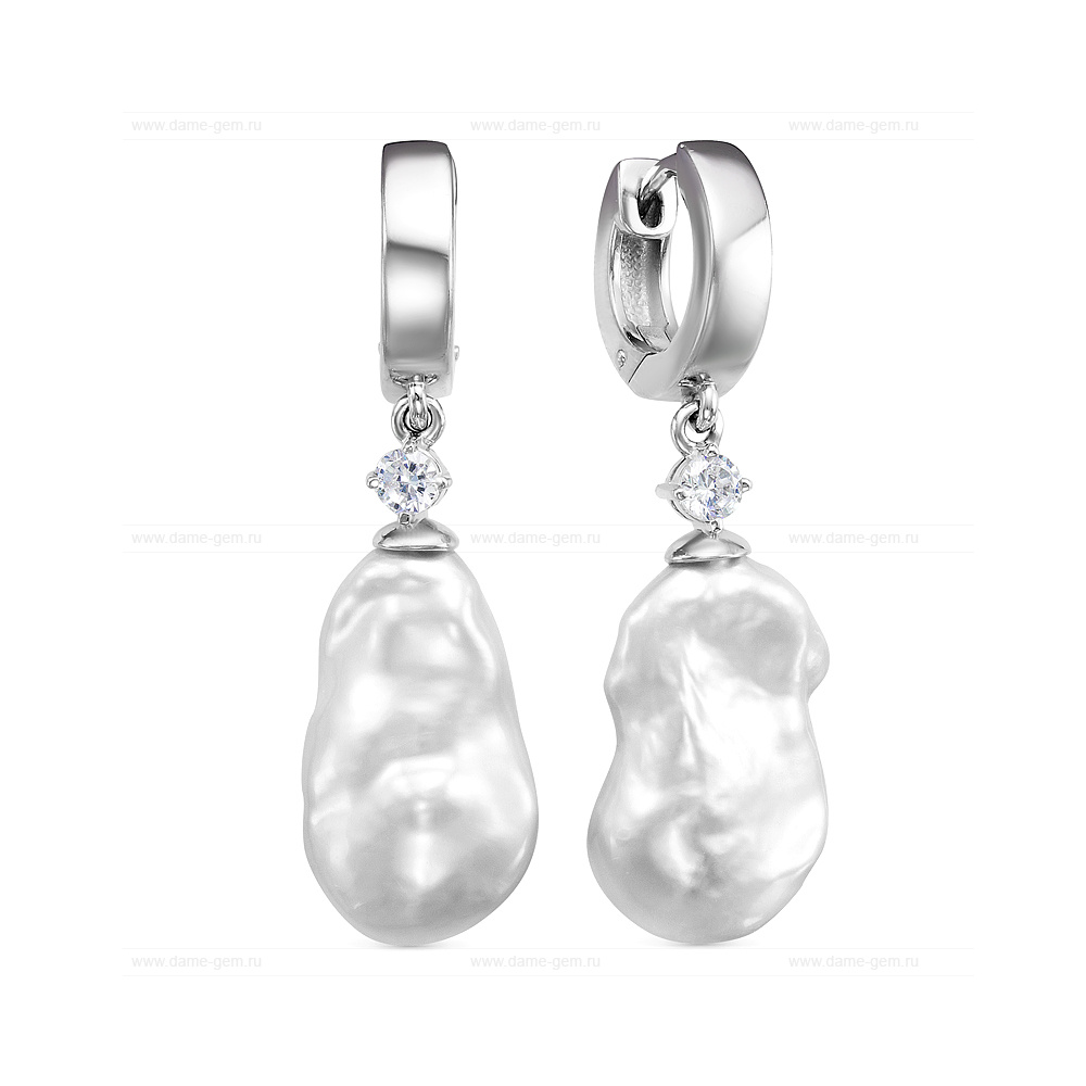 Серьги из серебра с белыми жемчужинами "барокко" 12-15 мм. Артикул 12442 Серьги из серебра с белыми жемчужинами "барокко" 12-15 мм. Артикул 12442