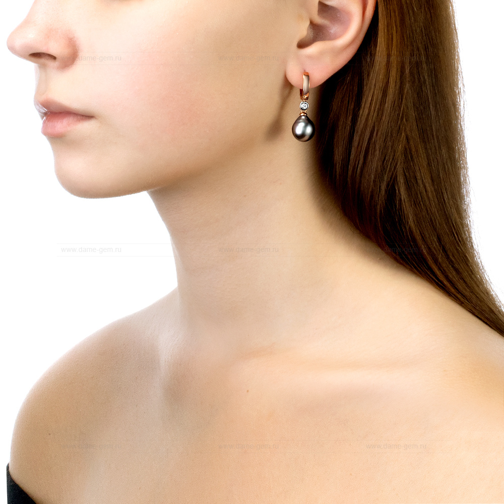 Серьги из серебра с Таитянскими жемчужинами 10,6-10,9 мм. Артикул 11103