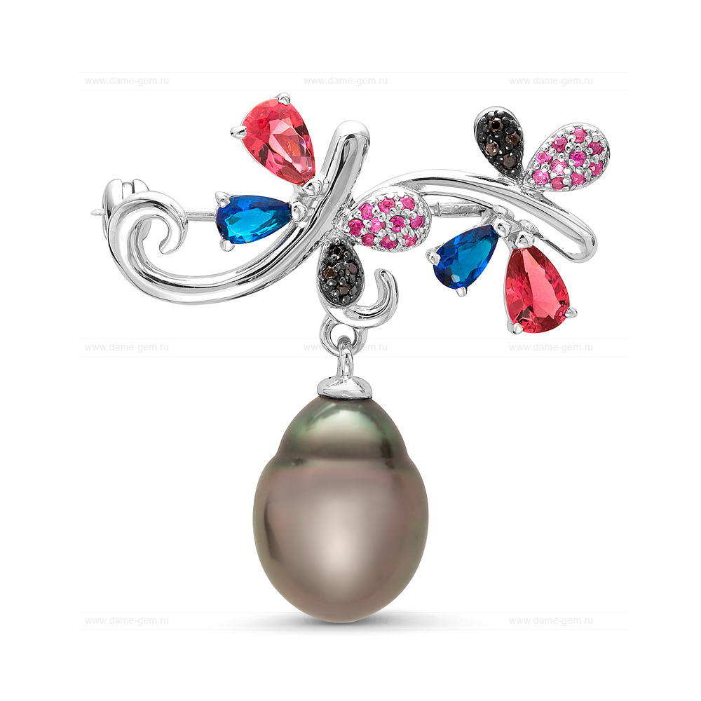 Брошь из серебра с черной Таитянской морской жемчужиной 11,6-11,9 мм. Артикул 9901 Брошь из серебра с черной Таитянской морской жемчужиной 11,6-11,9 мм. Артикул 9901