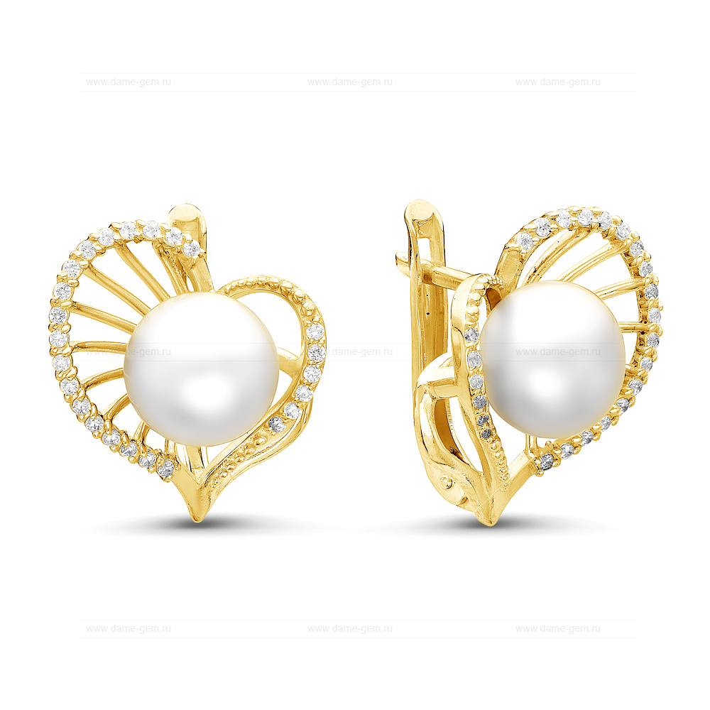 Серьги из серебра с белыми жемчужинами 7,5-8 мм. Артикул 10393