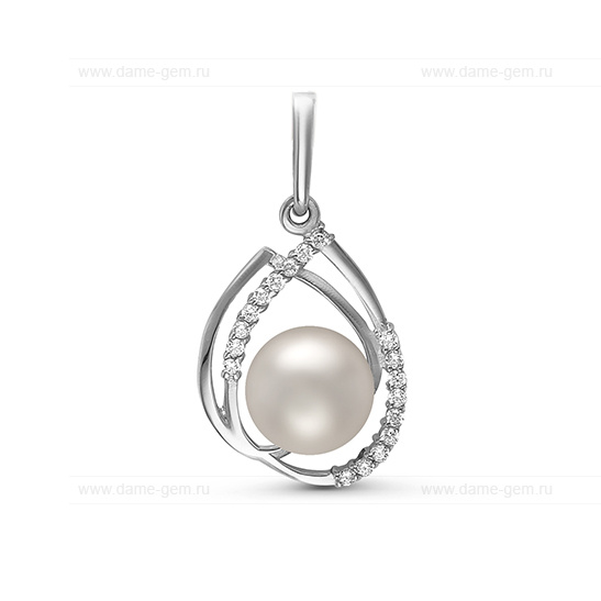 Кулон из серебра с белой жемчужиной  8,5-9,5 мм. Артикул 10762