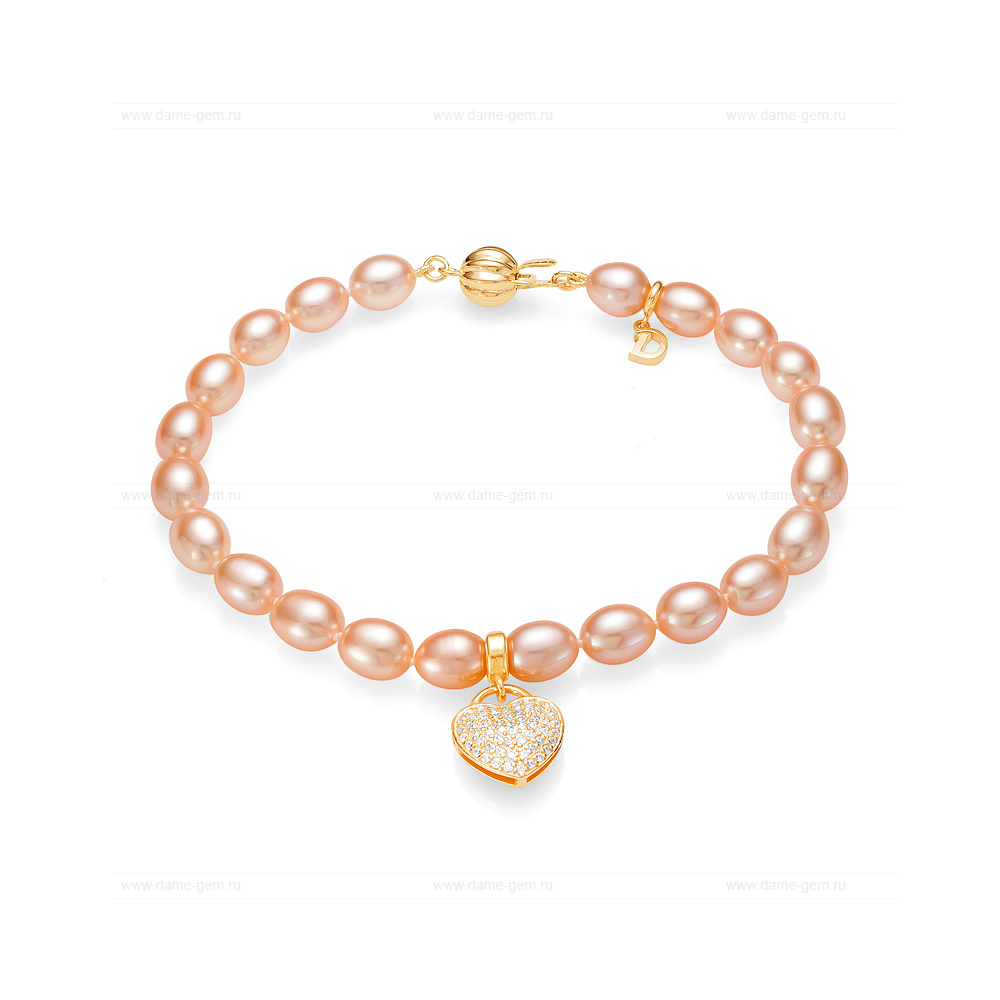 Браслет из розового жемчуга 6-6,5 мм с подвеской "Сердце". Качество жемчуга наивысшее ААА. Артикул 11629 Браслет из розового жемчуга 6-6,5 мм с подвеской "Сердце". Качество жемчуга наивысшее ААА. Артикул 11629