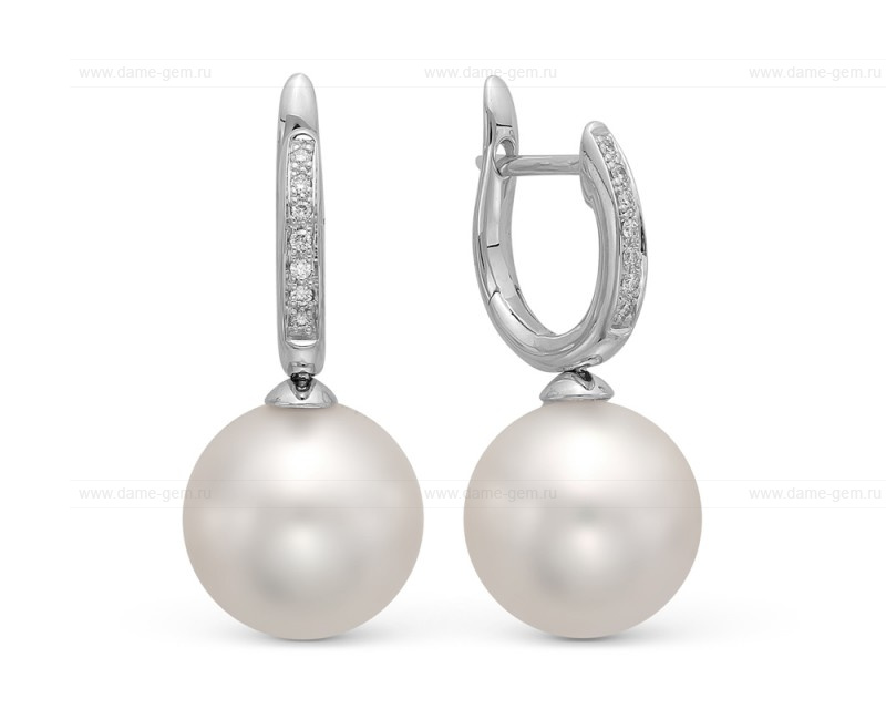 Серьги из золота с белыми Австралийскими жемчужинами 13-13,5 мм. Артикул 10015 Серьги из золота с белыми Австралийскими жемчужинами 13-13,5 мм. Артикул 10015