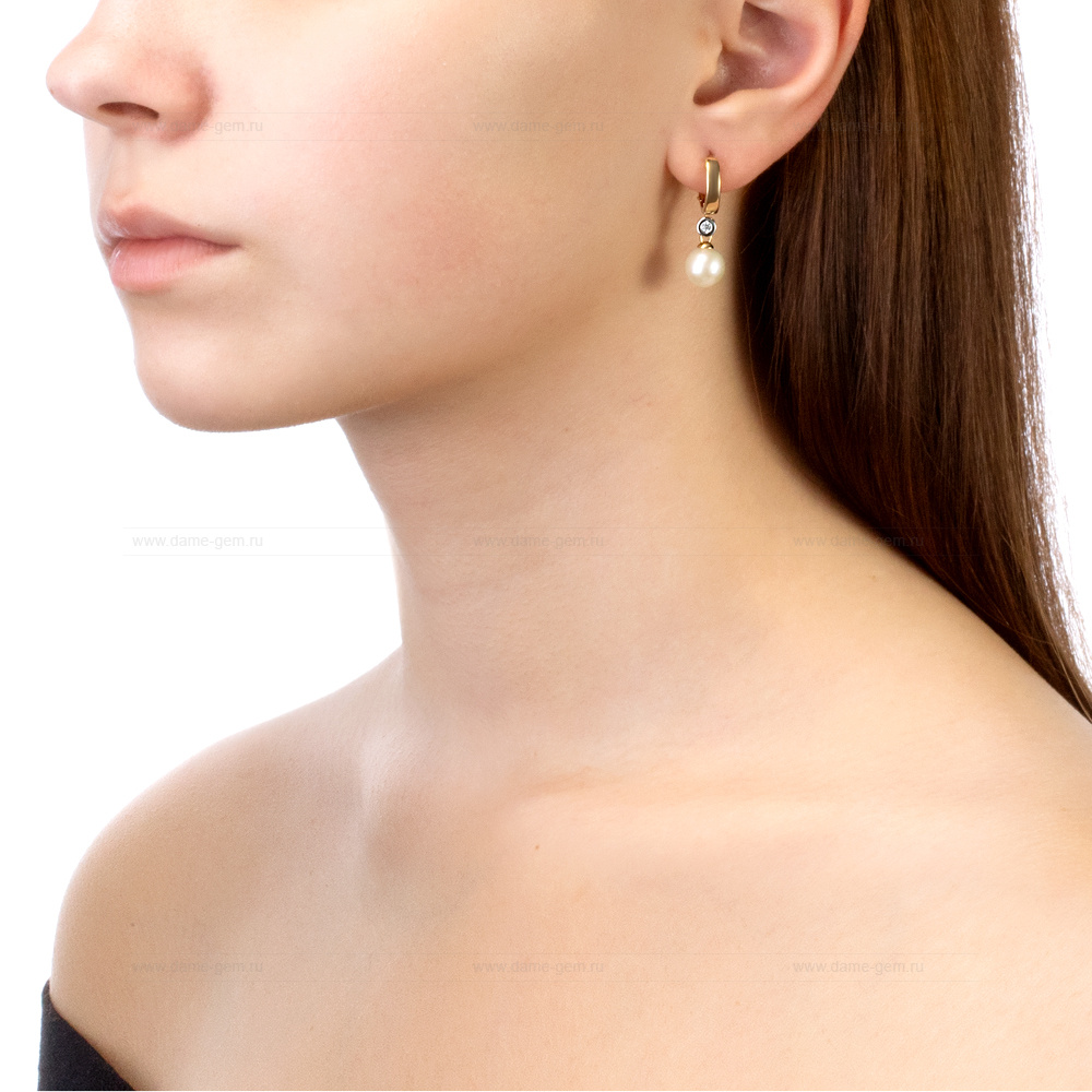 Серьги из серебра с белыми жемчужинами 8,5-9 мм. Артикул 9601