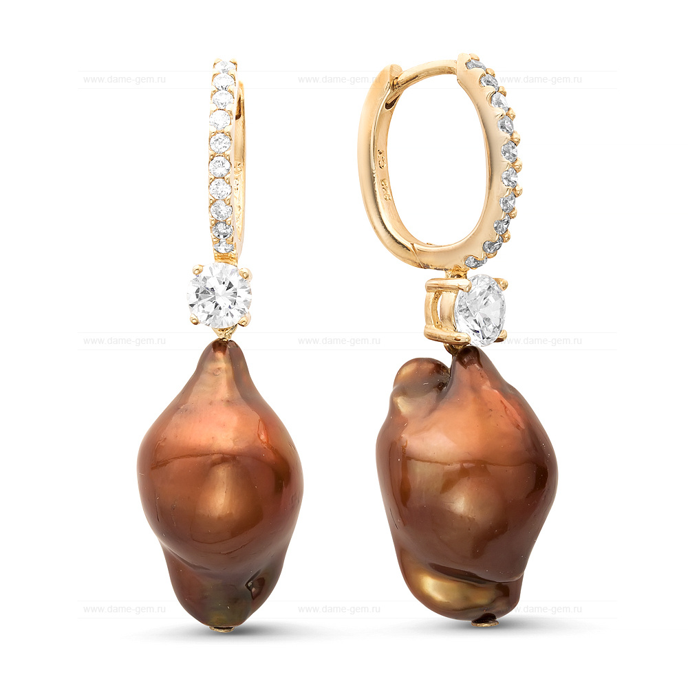 Серьги из серебра с шоколадными жемчужинами 13-16 мм. Артикул 11362