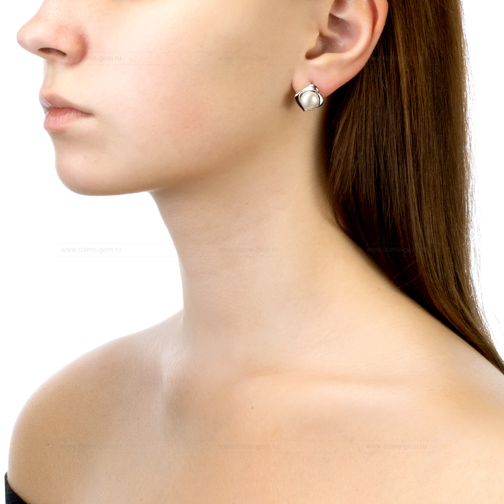 Серьги из серебра с белыми жемчужинами 8,5-9 мм. Артикул 11083