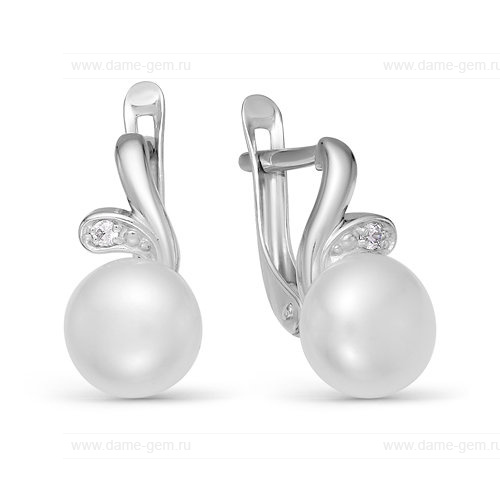 Серьги из белого золота с белыми жемчужинами 8,5-9 мм. Артикул 10131