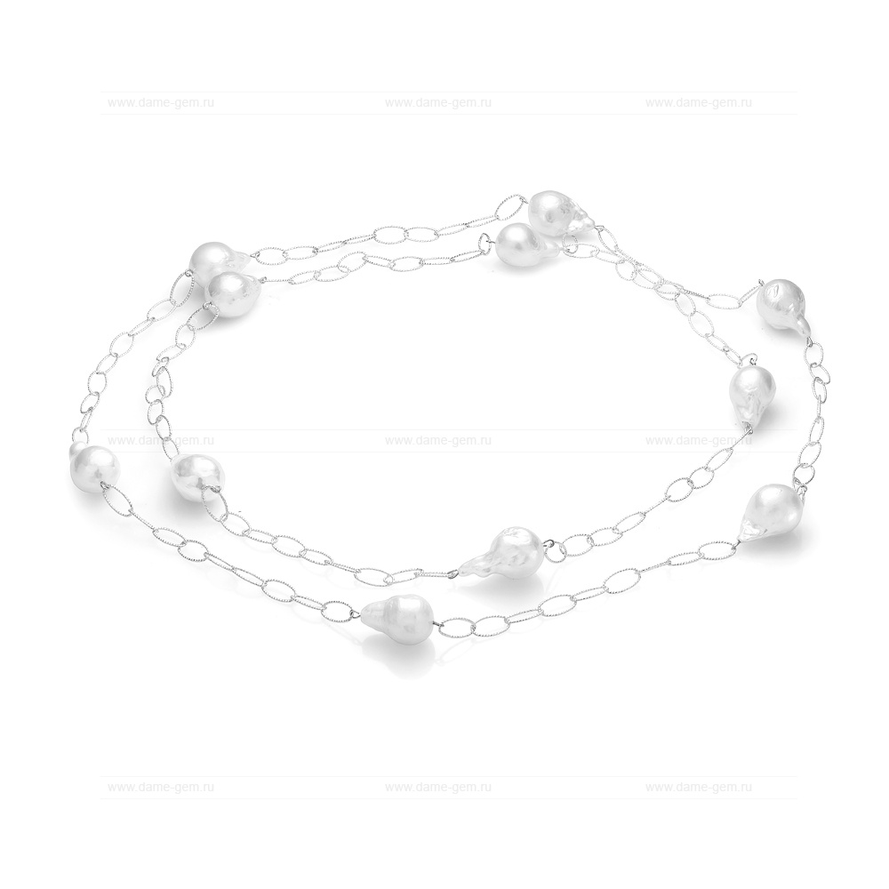 Колье из серебра 925 пробы с белыми барочными жемчужинами 13-16 мм. Артикул 11606 Колье из серебра 925 пробы с белыми барочными жемчужинами 13-16 мм. Артикул 11606