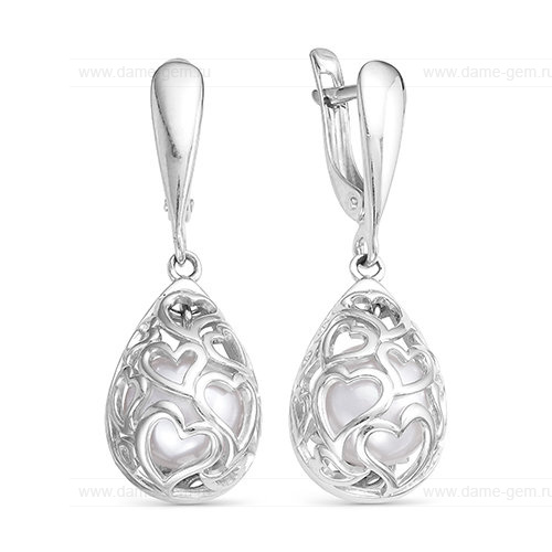 Серьги из серебра с белыми жемчужинами 8-8,5 мм. Артикул 12089