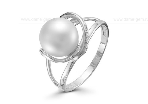 Кольцо из белого золота 585 пробы с белой жемчужиной 8,5-9 мм. Артикул 12002