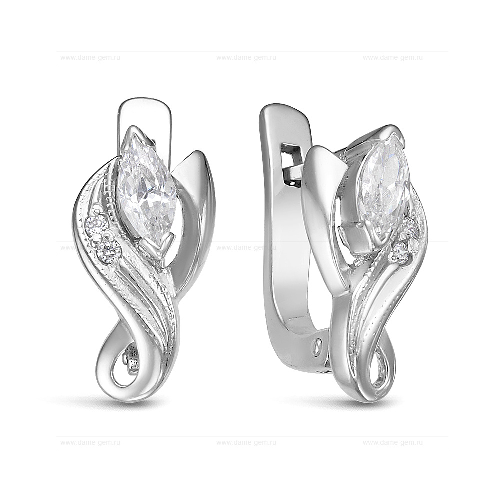 Серьги из серебра 925 пробы, украшенные фианитами. Артикул 12582