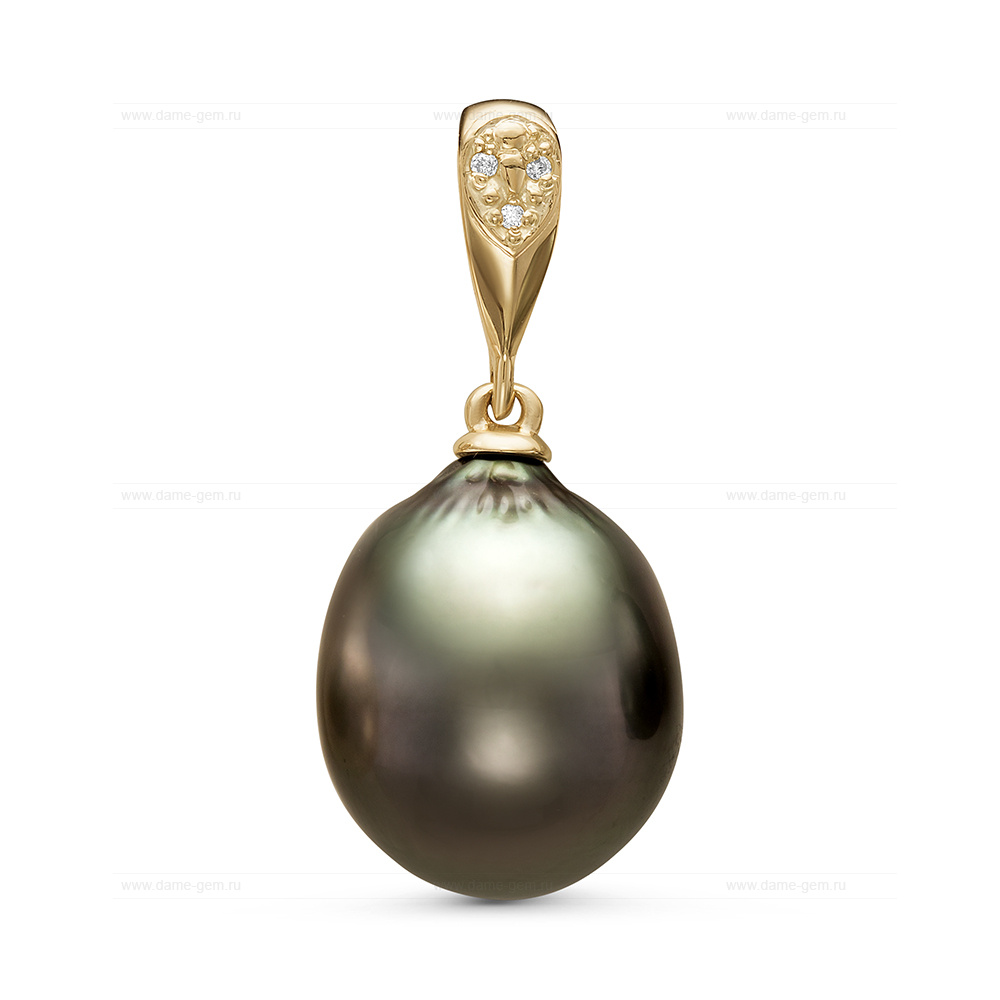 Кулон из желтого золота с черной Таитянской жемчужиной 14,6-14,9 мм. Артикул 11127