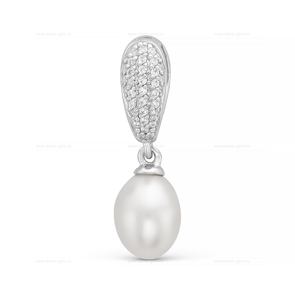 Подвеска из серебра с белой каплевидной жемчужиной 9-9,5 мм. Артикул 10448