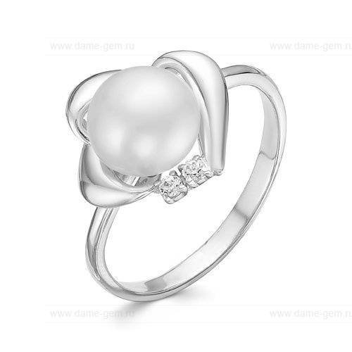 Кольцо из серебра 925 пробы с белой жемчужиной 8,5-9 мм. Артикул 11500