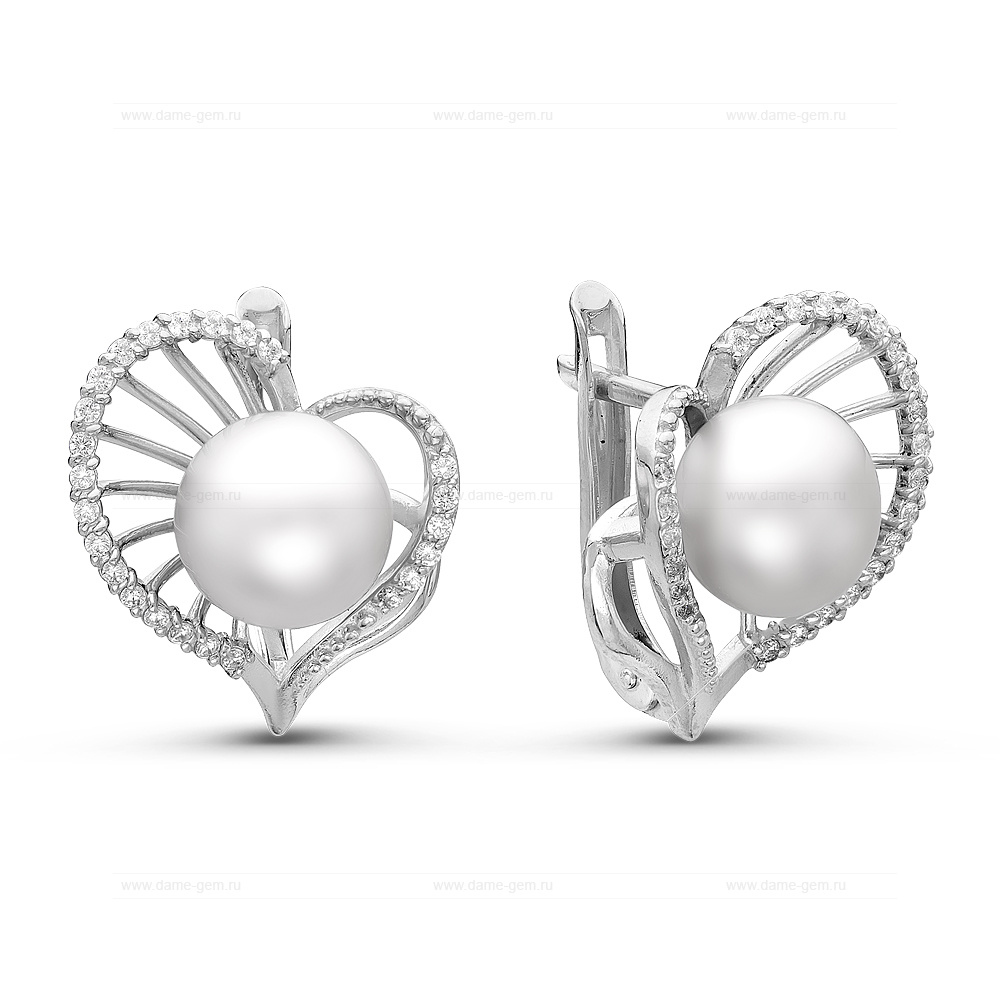 Серьги из серебра с белыми жемчужинами 8,5-9 мм. Артикул 10770 Серьги из серебра с белыми жемчужинами 8,5-9 мм. Артикул 10770