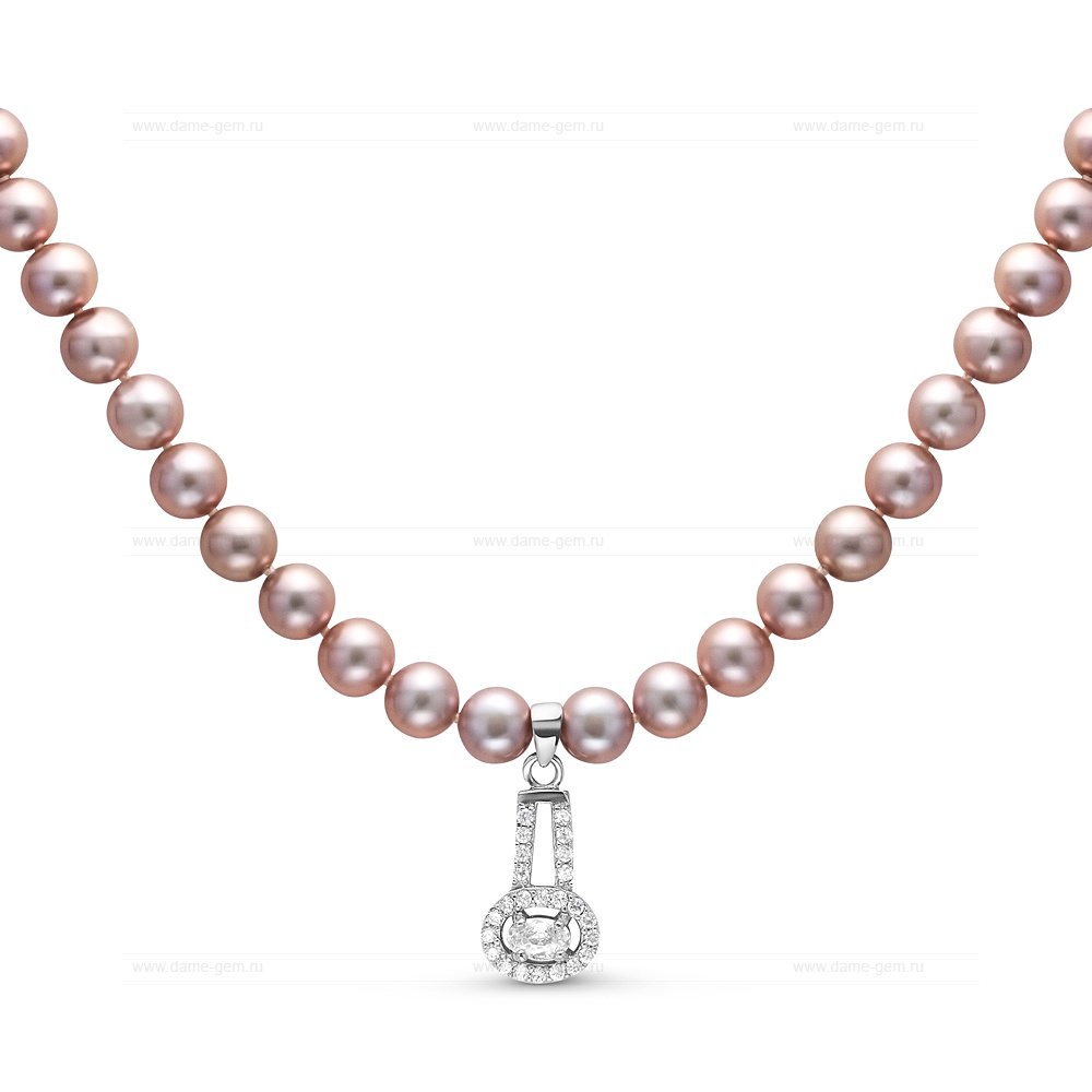 Ожерелье с кулоном из серого круглого речного жемчуга 7-7,5 мм. Качество жемчуга наивысшее ААА. Артикул 9938