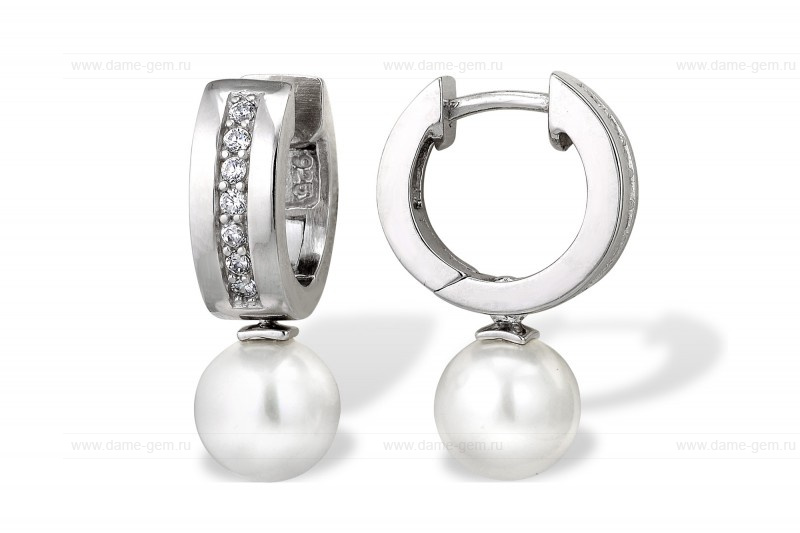 Серьги из серебра с белыми жемчужинами 8,5-9 мм. Артикул 9606 Серьги из серебра с белыми жемчужинами 8,5-9 мм. Артикул 9606