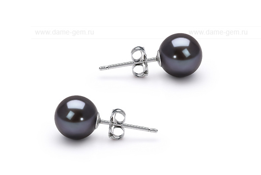 Пусеты из серебра с черными жемчужинами 6,5-7 мм. Артикул 10179 Пусеты из серебра с черными жемчужинами 6,5-7 мм. Артикул 10179