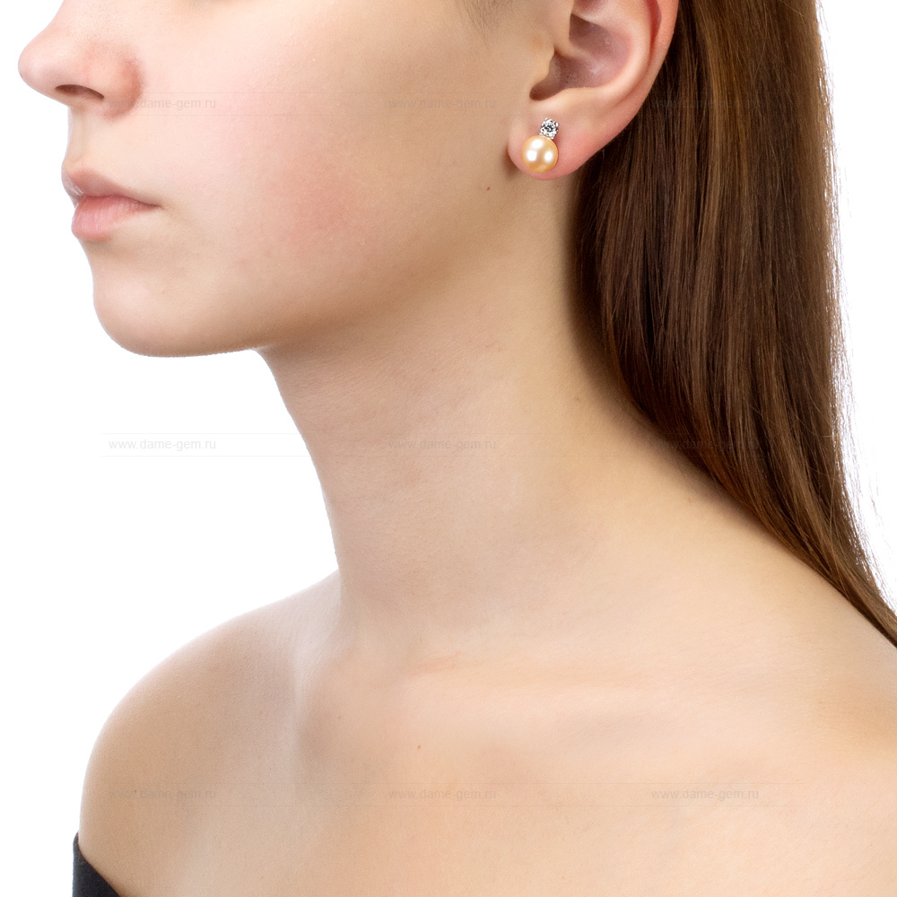 Серьги из серебра с розовыми жемчужинами 8,5-9 мм. Артикул 11824