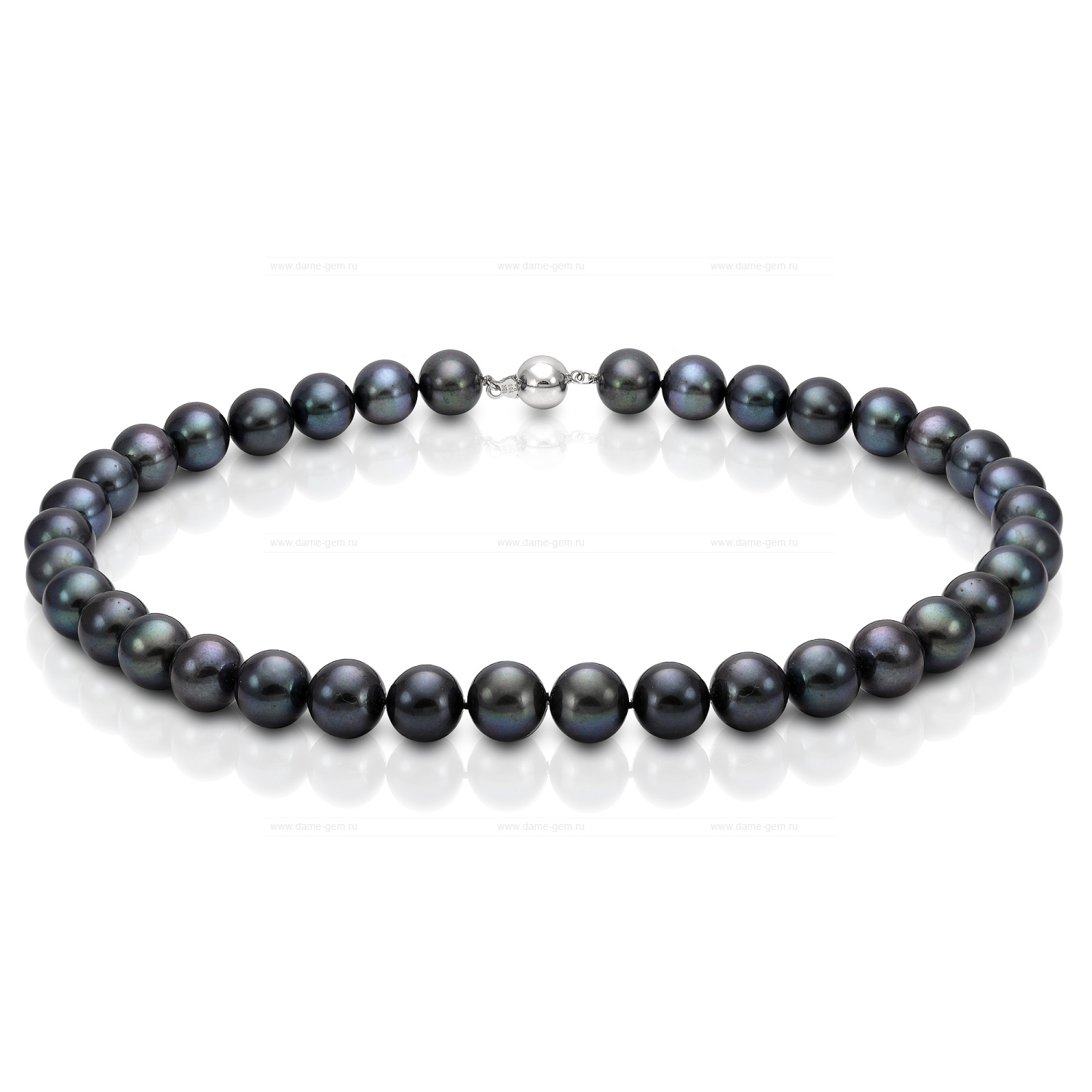 Ожерелье из черного круглого речного жемчуга 10,5-11,5 мм. Качество жемчуга наивысшее ААА. Артикул 11559