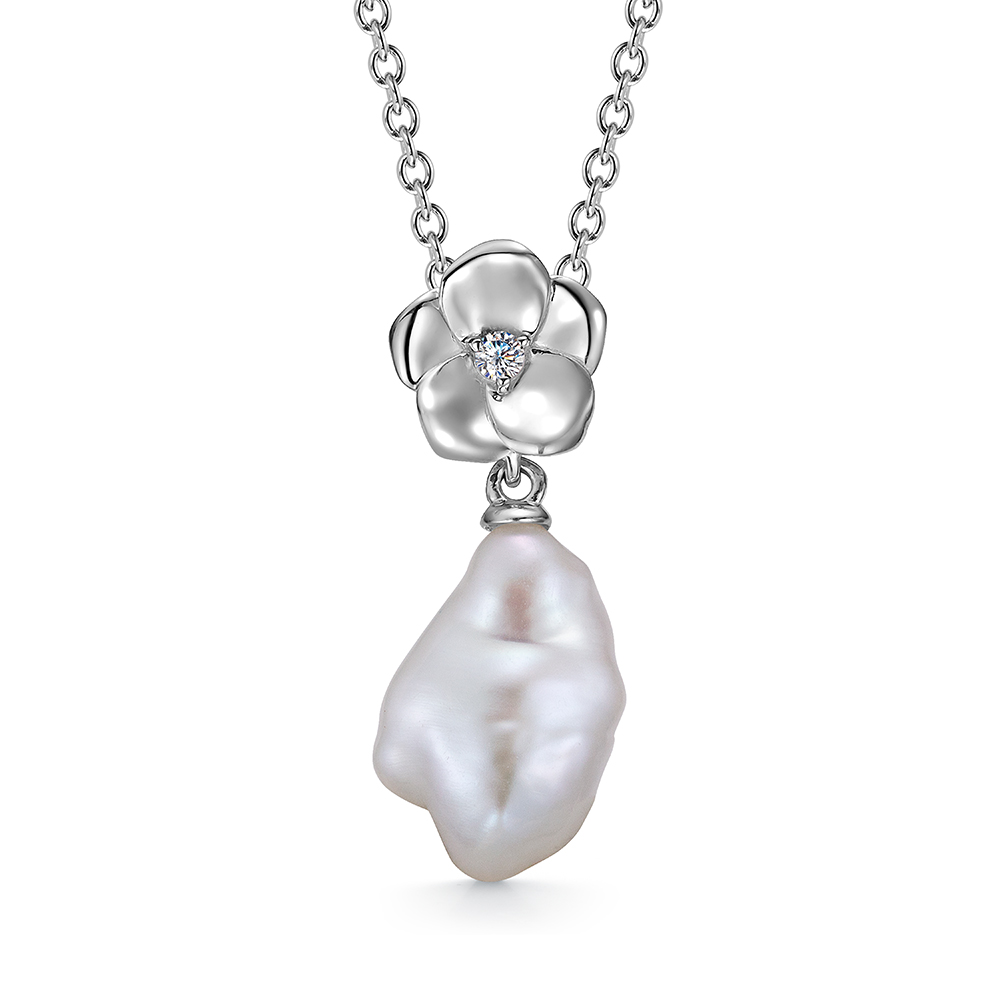Кулон из серебра 925 пробы с белой жемчужиной "барокко" 11-14 мм. Артикул 10508