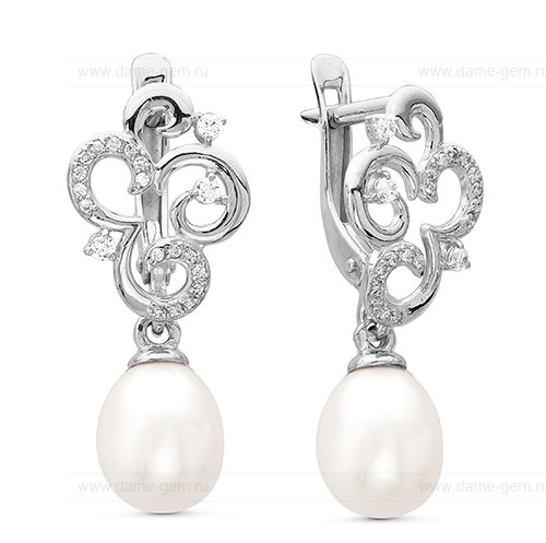 Серьги из серебра с белыми жемчужинами 7,5-8 мм. Артикул 9226