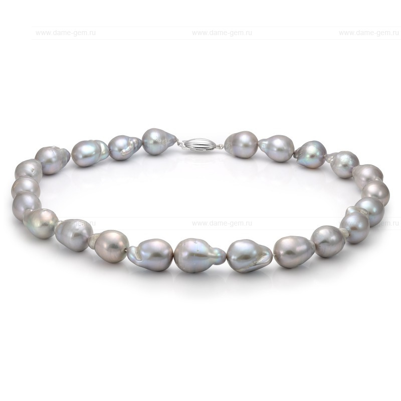 Ожерелье из серого барочного речного жемчуга 13-16 мм. Качество жемчуга наивысшее ААА. Артикул 7611