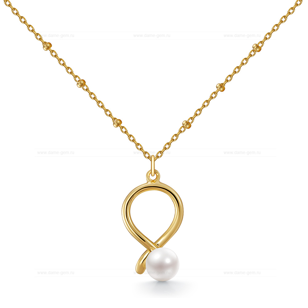 Колье из серебра 925 пробы с белой речной жемчужиной 5,5-6 мм. Артикул 11184