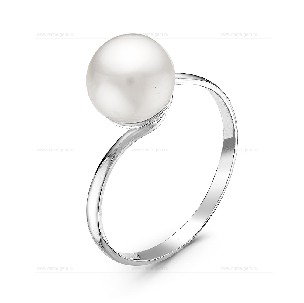 Кольцо из серебра 925 пробы с белой речной жемчужиной 7,5-8 мм. Артикул 10882