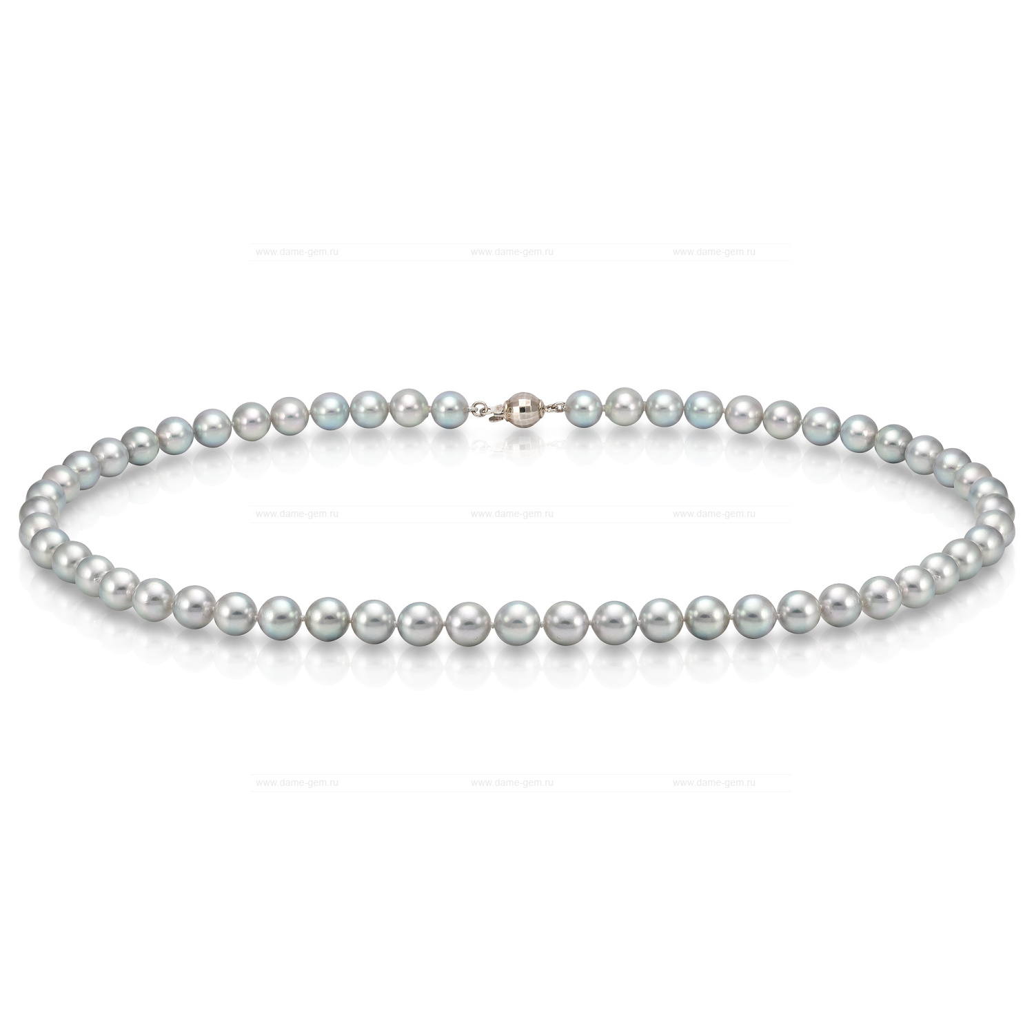 Ожерелье из серебристого жемчуга Акойя (Япония) 7-7,5 мм. Качество жемчуга наивысшее ААА. Артикул 9913
