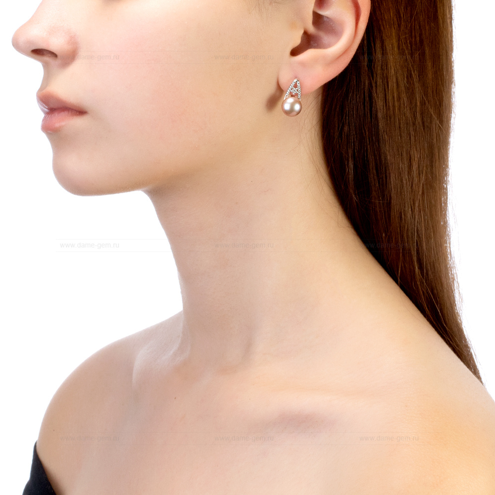 Серьги из серебра с розовыми жемчужинами 9,5-10 мм. Артикул 12203