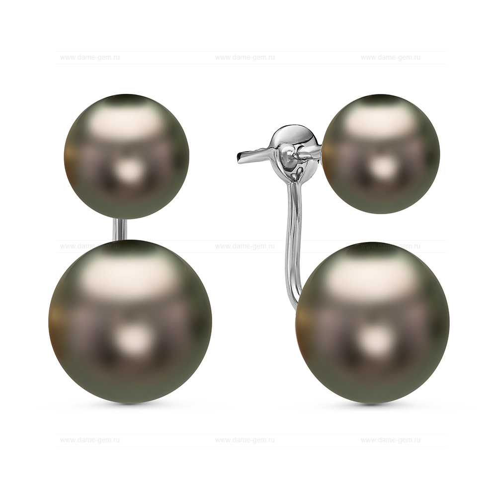 Двойные пусеты "Dior" из золота 585 пробы с Таитянскими жемчужинами 9-12,5 мм. Артикул 11134