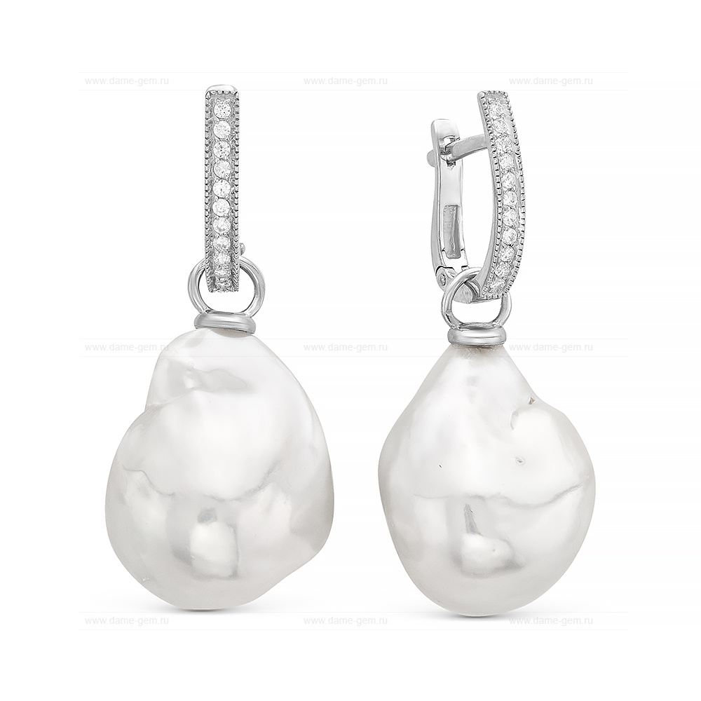 Серьги из серебра с белыми жемчужинами 16-20 мм. Артикул 10434