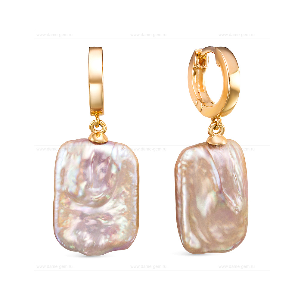 Серьги из серебра с розовыми жемчужинами "барокко" 15-19 мм. Артикул 12452