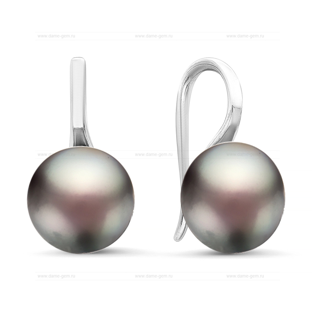 Серьги из серебра с черными жемчужинами 8,5-9 мм. Артикул 11338 Серьги из серебра с черными жемчужинами 8,5-9 мм. Артикул 11338